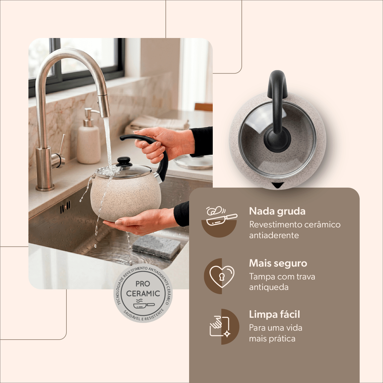 Chaleira Brinox Ceramic Life Suprema 2 Litros Vanilla